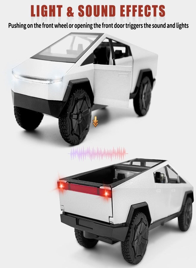 Samtop Cybertruck Toy for Kids, Pickup Truck with RV Motorcycle Cybertquad Metal Die-cast Model Car, 1/32 Toy Truck and Trailer with Sound/Light/Pull Back, Ideal Gift for Boys (Silver) - Image 5